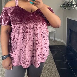Purple velvet like shirt with cut outs